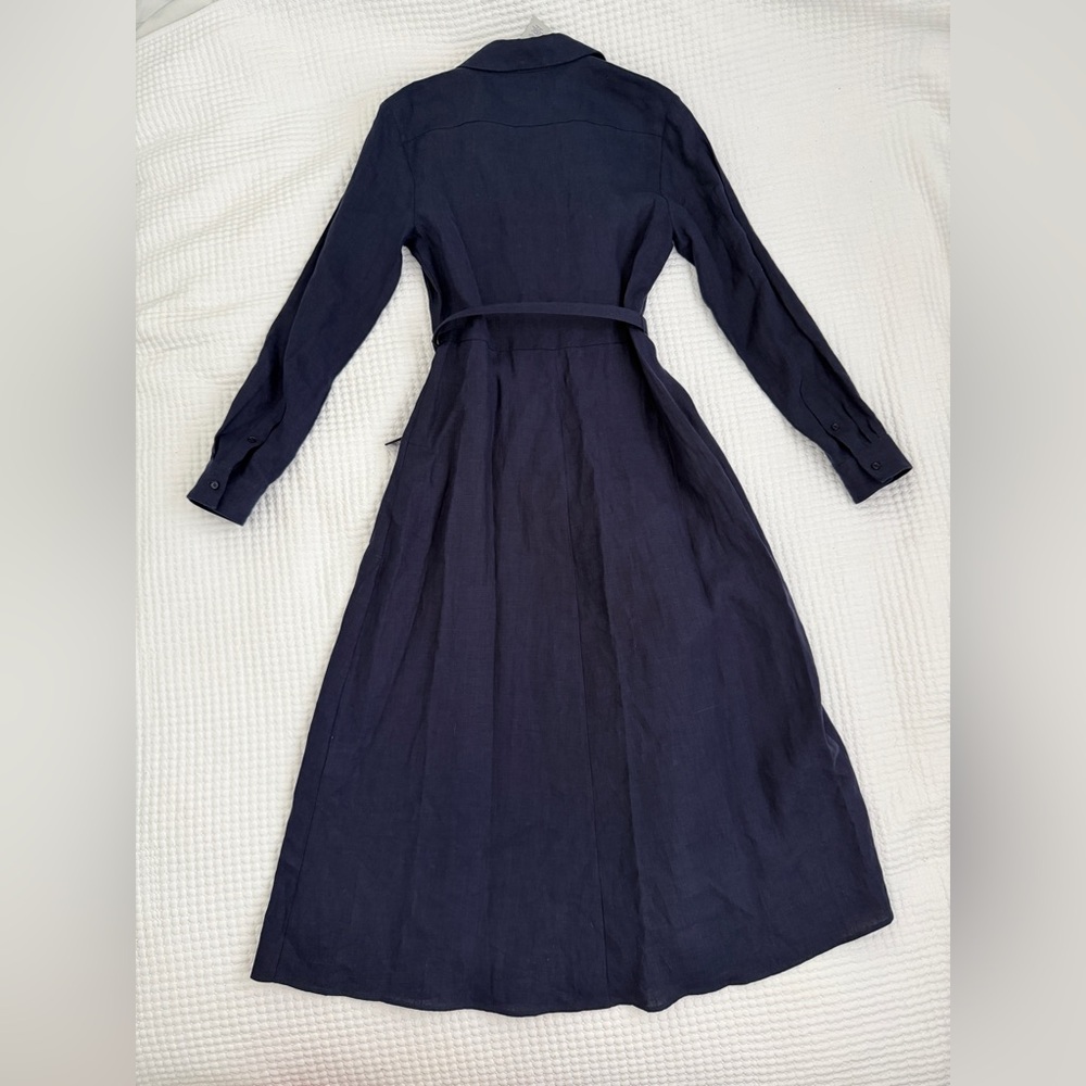 NWT Ralph Lauren Collection Aniyah Belted Linen Midi Wrap Dress Size 4 Navy - Picture 11 of 15